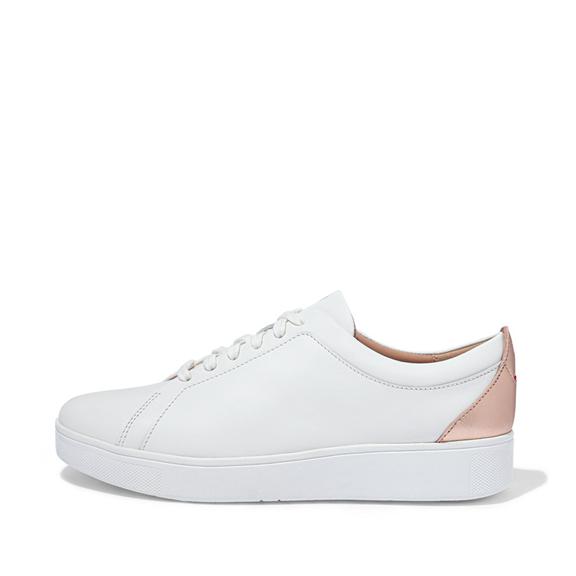 Fitflop Rally Metallic-Backtab Leather Sneakers White/Rose Gold Womens - South Africa (JVBZ16835)